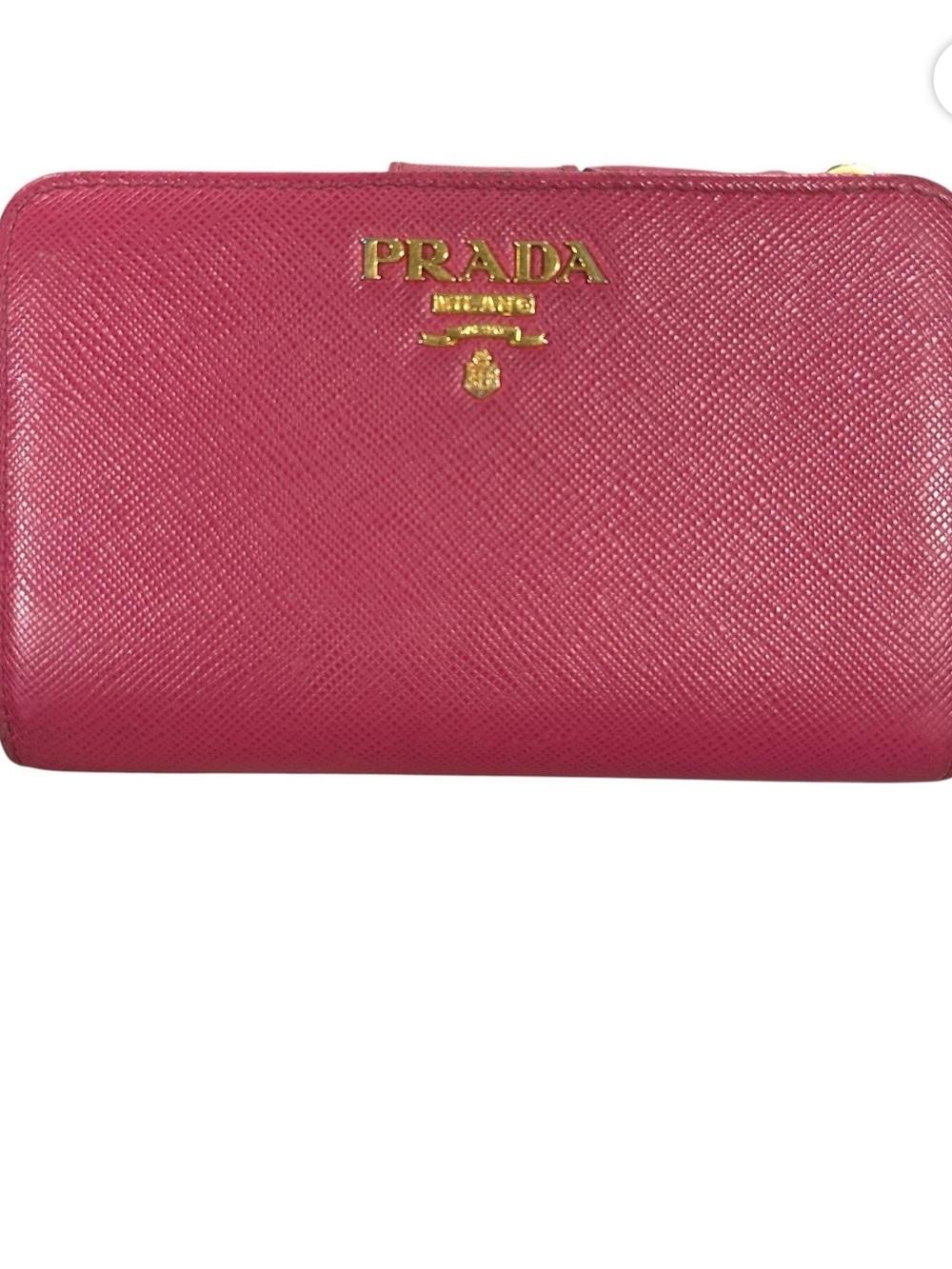 Authentic PRADA Saffiano Leather Bifold Zip Wallet in Bright Peony Pink